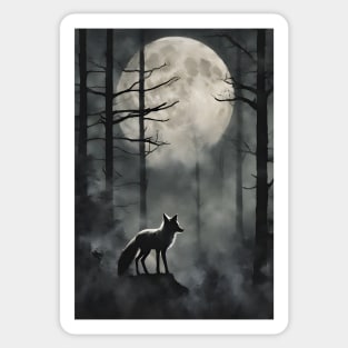 Mysterious Fox in the Foggy Forest Vintage Art Sticker